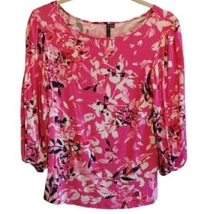Nine Four‎ One Women's Floral Print 3/4 Sleeve Knit Top Pink Size S